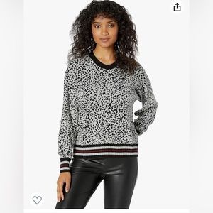 Splendid Cashmere blend leopard print sweater with stripe detail, XL